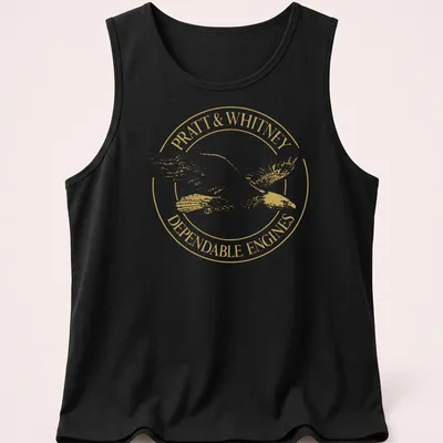 Gold eagle emblem with Pratt & Whitney Dependable Engines text — printed on a tank top