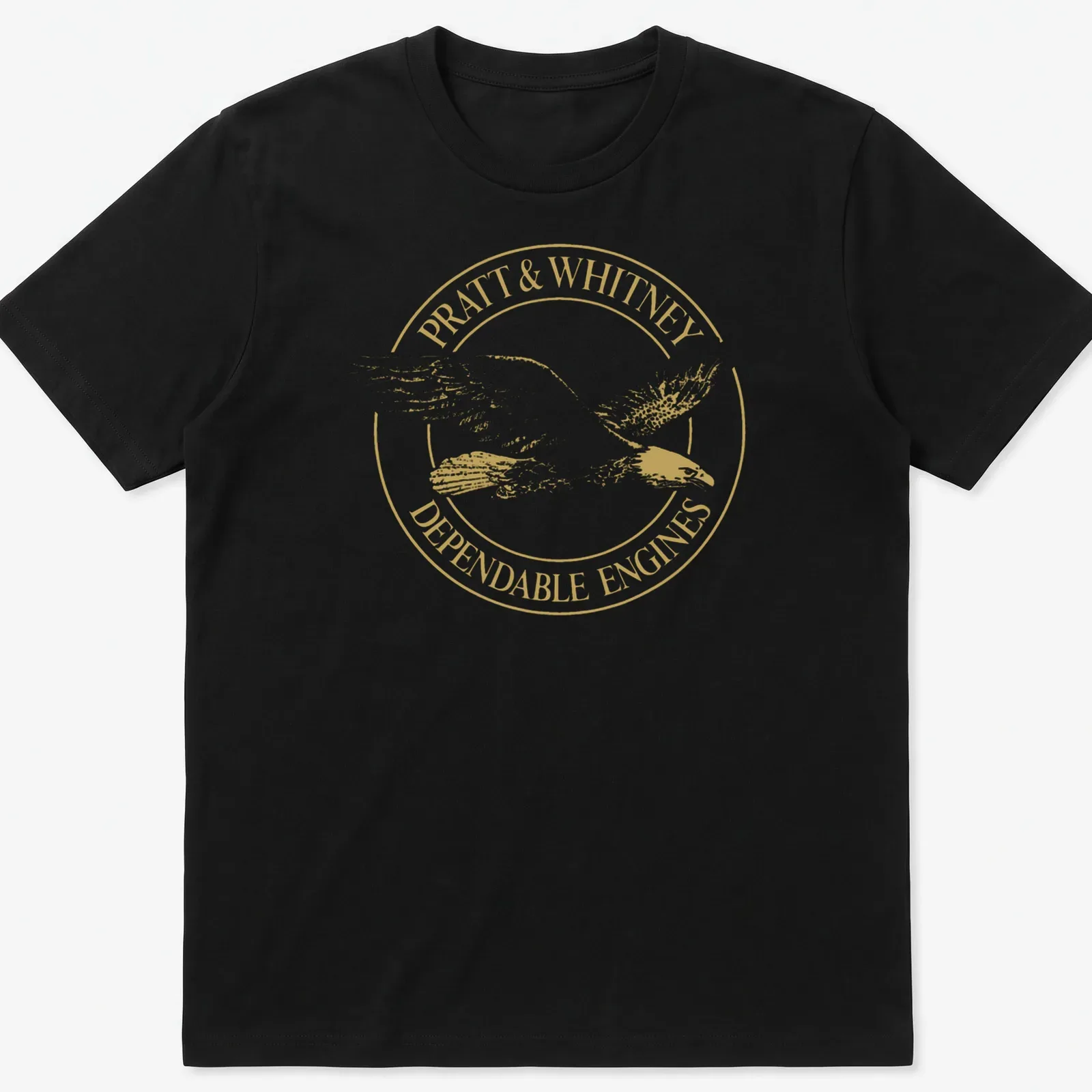 Gold eagle emblem with Pratt & Whitney Dependable Engines text — printed on a unisex t-shirt