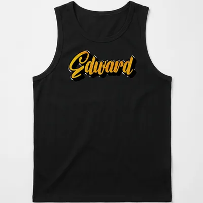 Bold yellow script of the name Edward on a black — printed on a tank top