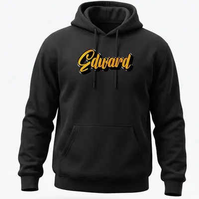 Bold yellow script of the name Edward on a black — printed on a unisex hoodie