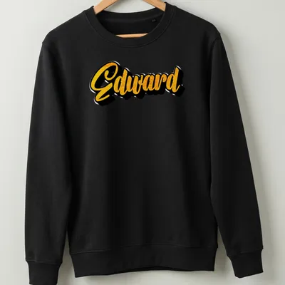 Bold yellow script of the name Edward on a black — printed on a unisex sweatshirt