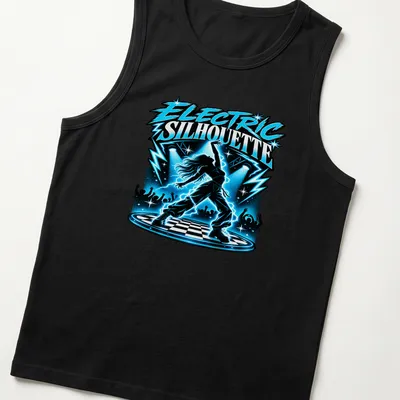 Pop art dancer silhouette with vibrant colors in electric theme. — printed on a tank top