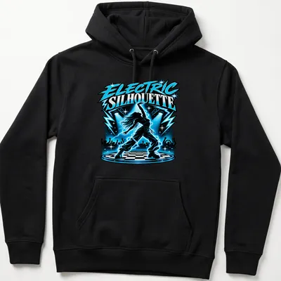 Pop art dancer silhouette with vibrant colors in electric theme. — printed on a unisex hoodie