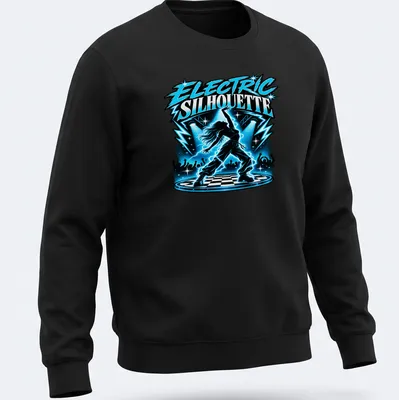 Pop art dancer silhouette with vibrant colors in electric theme. — printed on a unisex sweatshirt