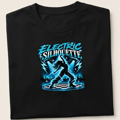 Pop art dancer silhouette with vibrant colors in electric theme.