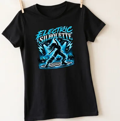 Pop art dancer silhouette with vibrant colors in electric theme. — printed on a women's shirt