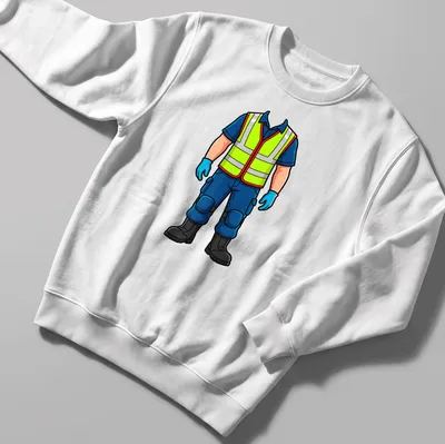 Cartoon illustration of an emergency medical responder uniform in bright colors — printed on a unisex sweatshirt