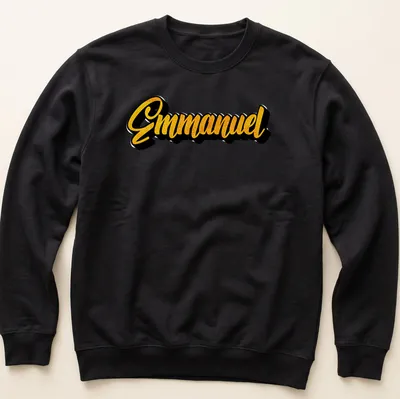 Bold script shirt with the name Emmanuel in yellow and black colors — printed on a unisex sweatshirt