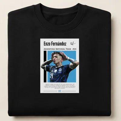 Graphic t-shirt featuring Enzo Fernández's name and number in bold lettering — printed on a unisex sweatshirt