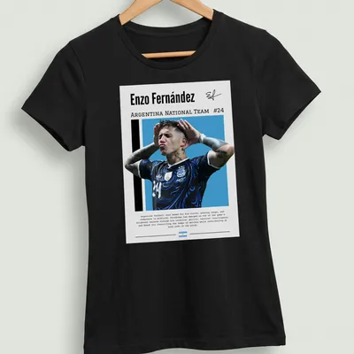 Graphic t-shirt featuring Enzo Fernández's name and number in bold lettering — printed on a women's shirt