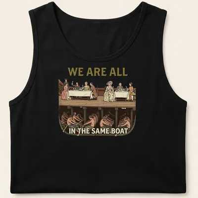 Vintage illustration of diverse people with text about unity on a T-shirt. — printed on a tank top