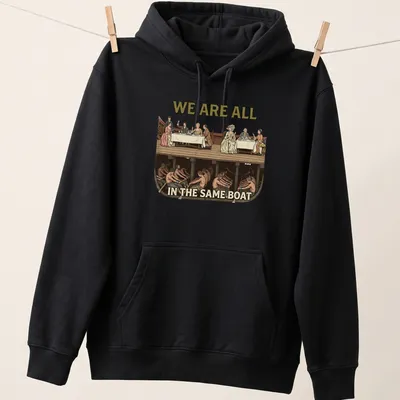 Vintage illustration of diverse people with text about unity on a T-shirt. — printed on a unisex hoodie