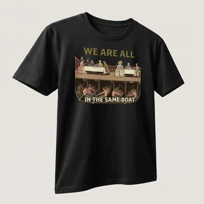Vintage illustration of diverse people with text about unity on a T-shirt. — printed on a unisex t-shirt (angled view)