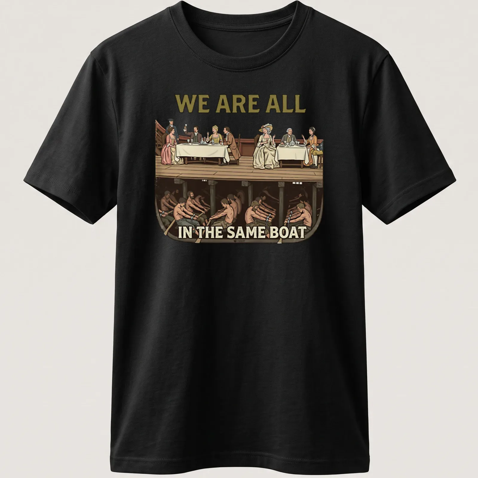 Vintage illustration of diverse people with text about unity on a T-shirt. — printed on a unisex t-shirt
