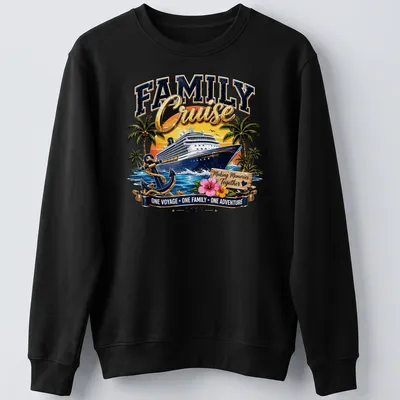T-shirt featuring a colorful cruise ship and the text 'Making Memories Together ONE VOYAGE ONE FAMILY ONE ADVENTURE 2027.' — printed on a unisex sweatshirt