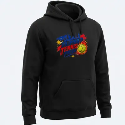 Bold graphic of a tennis ball and skyline with Filipino pride text — printed on a unisex hoodie