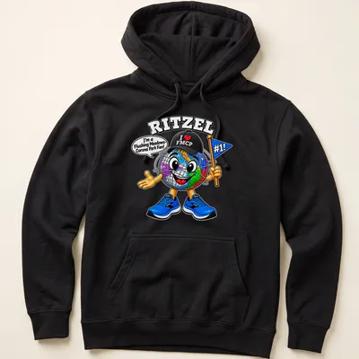 Cartoon globe character with text, representing pride for Flushing Meadows-Corona Park. — printed on a unisex hoodie