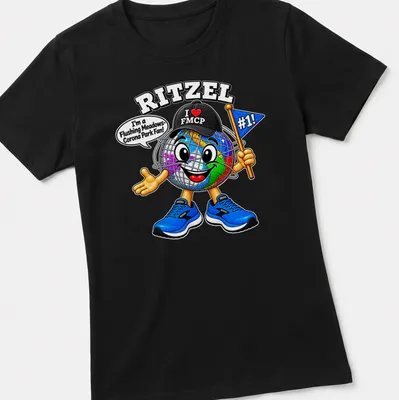 Cartoon globe character with text, representing pride for Flushing Meadows-Corona Park. — printed on a women's shirt