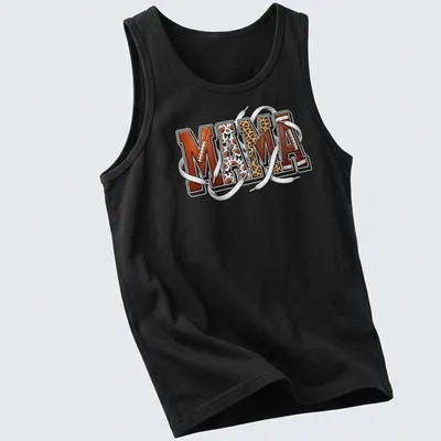 Leopard print t-shirt featuring 'MAMA' in bold lettering for football moms. — printed on a tank top