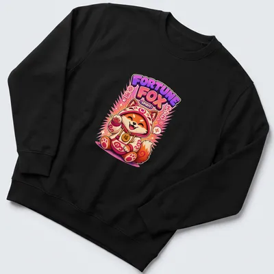 Kawaii Fortune Fox graphic T-shirt with colorful text and cute fox design — printed on a unisex sweatshirt