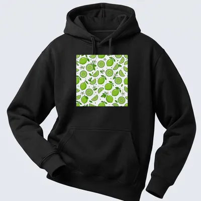 Seamless pattern of green limes and slices on a white background. — printed on a unisex hoodie