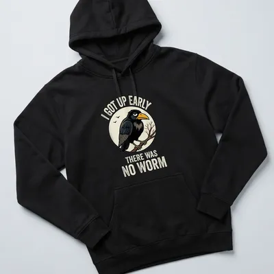 Vintage-style shirt featuring a cartoon bird with text about waking up early without a worm — printed on a unisex hoodie