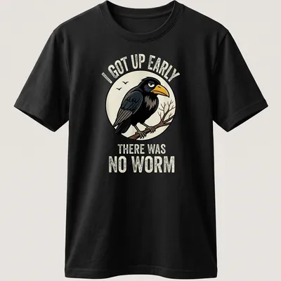 Vintage-style shirt featuring a cartoon bird with text about waking up early without a worm