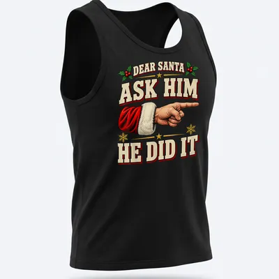 Vintage design shirt featuring Santa's hand and festive text in red, green, and cream. — printed on a tank top