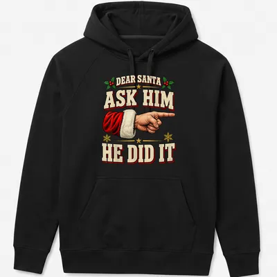 Vintage design shirt featuring Santa's hand and festive text in red, green, and cream. — printed on a unisex hoodie
