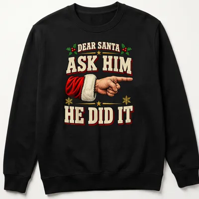 Vintage design shirt featuring Santa's hand and festive text in red, green, and cream. — printed on a unisex sweatshirt