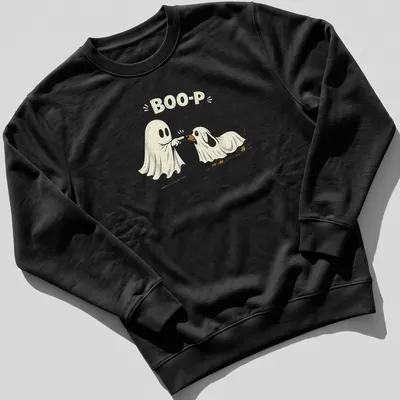 Retro distressed Halloween shirt with a ghost dog and the text Boo-P — printed on a unisex sweatshirt