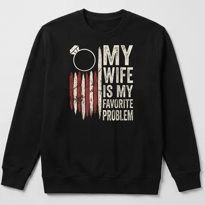 Distressed vintage T-shirt with humorous wedding ring graphic and text about marriage problems — printed on a unisex sweatshirt