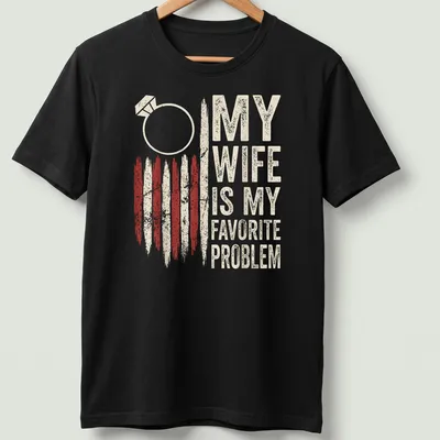 Distressed vintage T-shirt with humorous wedding ring graphic and text about marriage problems
