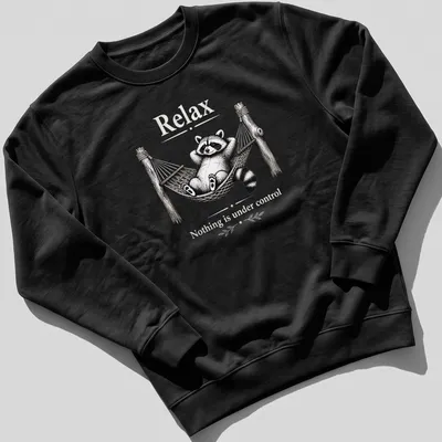 Vintage illustration of a relaxed raccoon with the text 'Relax Nothing is under control' — printed on a unisex sweatshirt