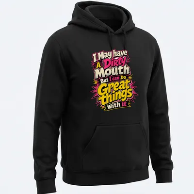 Bold comic-style t-shirt with humorous text and playful colors — printed on a unisex hoodie