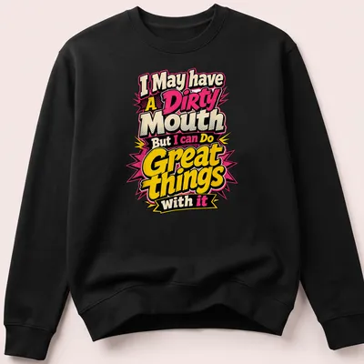 Bold comic-style t-shirt with humorous text and playful colors — printed on a unisex sweatshirt