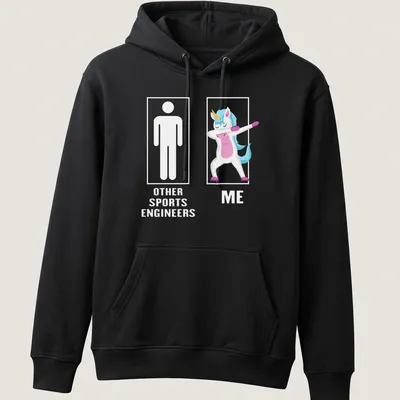 Cartoon unicorn dabbing in white, pink, blue, and yellow colors — printed on a unisex hoodie