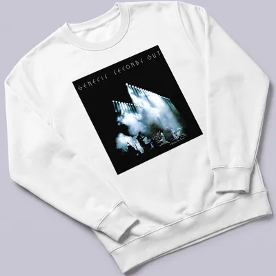 Illustration of concert stage lighting with Genesis Seconds Out printed text — printed on a unisex sweatshirt