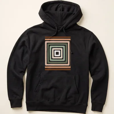 Mid-century modern geometric square pattern in earthy tones — printed on a unisex hoodie