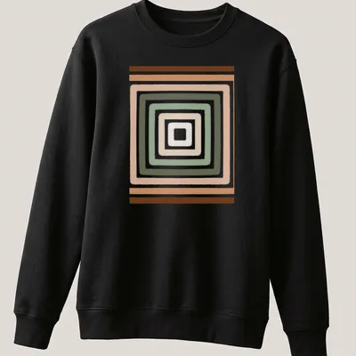 Mid-century modern geometric square pattern in earthy tones — printed on a unisex sweatshirt