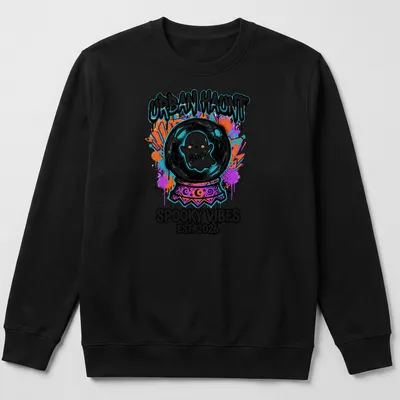 Colorful graffiti print of a ghost in a cracked crystal ball with text — printed on a unisex sweatshirt