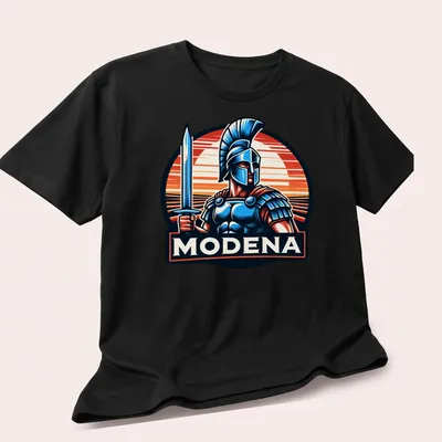Vintage style Gladiator t-shirt with bold typography and colorful illustration — printed on a unisex t-shirt (angled view)