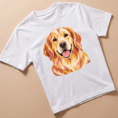 Pop art style Golden Retriever in gold, orange, cream, and brown hues