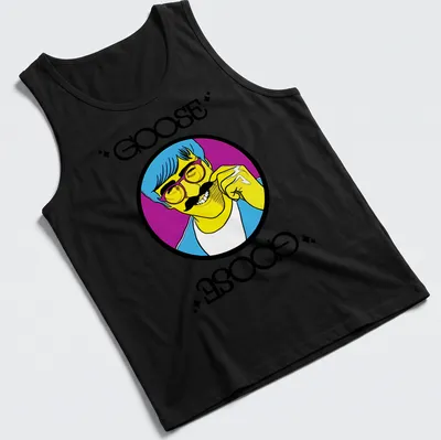 Vibrant pop art Goose Goose T-shirt with a whimsical goose design — printed on a tank top