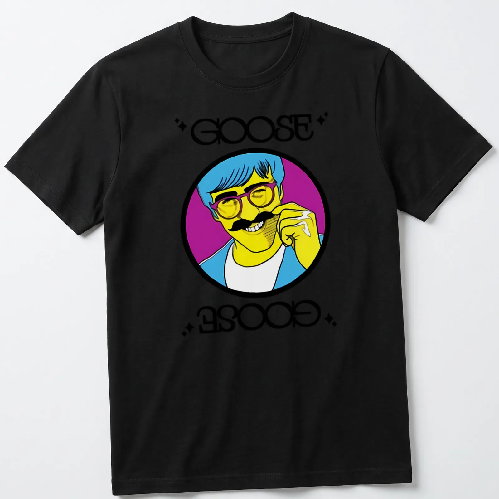 Vibrant pop art Goose Goose T-shirt with a whimsical goose design — printed on a unisex t-shirt