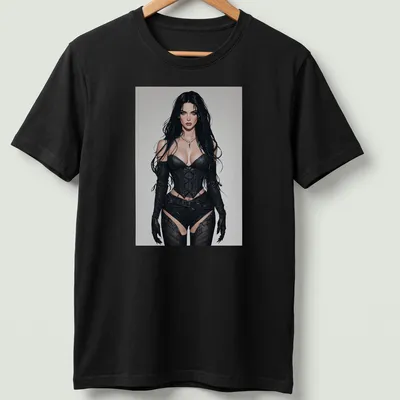 Illustration of a gothic corset warrior in black leather with skin tones and gray accents