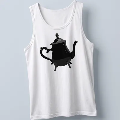 Illustrative Gothic teapot design in black on a — printed on a tank top
