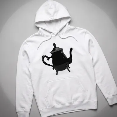 Illustrative Gothic teapot design in black on a — printed on a unisex hoodie
