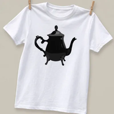 Illustrative Gothic teapot design in black on a t-shirt