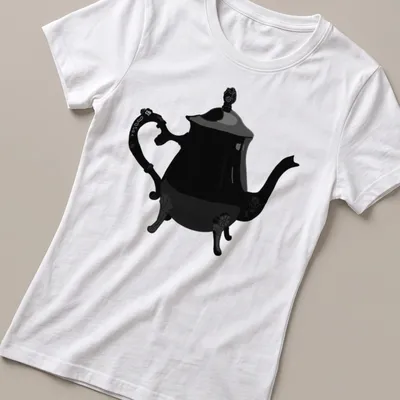 Illustrative Gothic teapot design in black on a — printed on a women's shirt